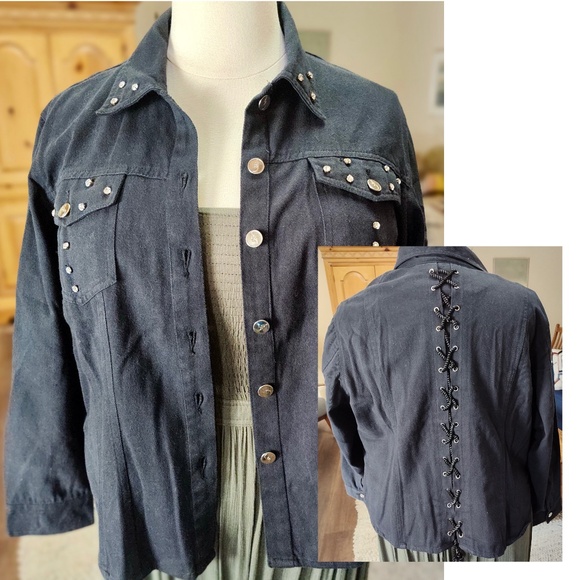1x Corseted Black Jeans Jacket, Sexy and Fun - Picture 1 of 8